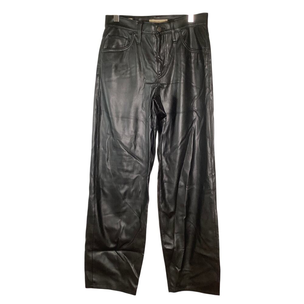 Levi's Women's 25 Black Faux Leather Straight Leg Baggy Dad Pants Edgy 90s I7-6